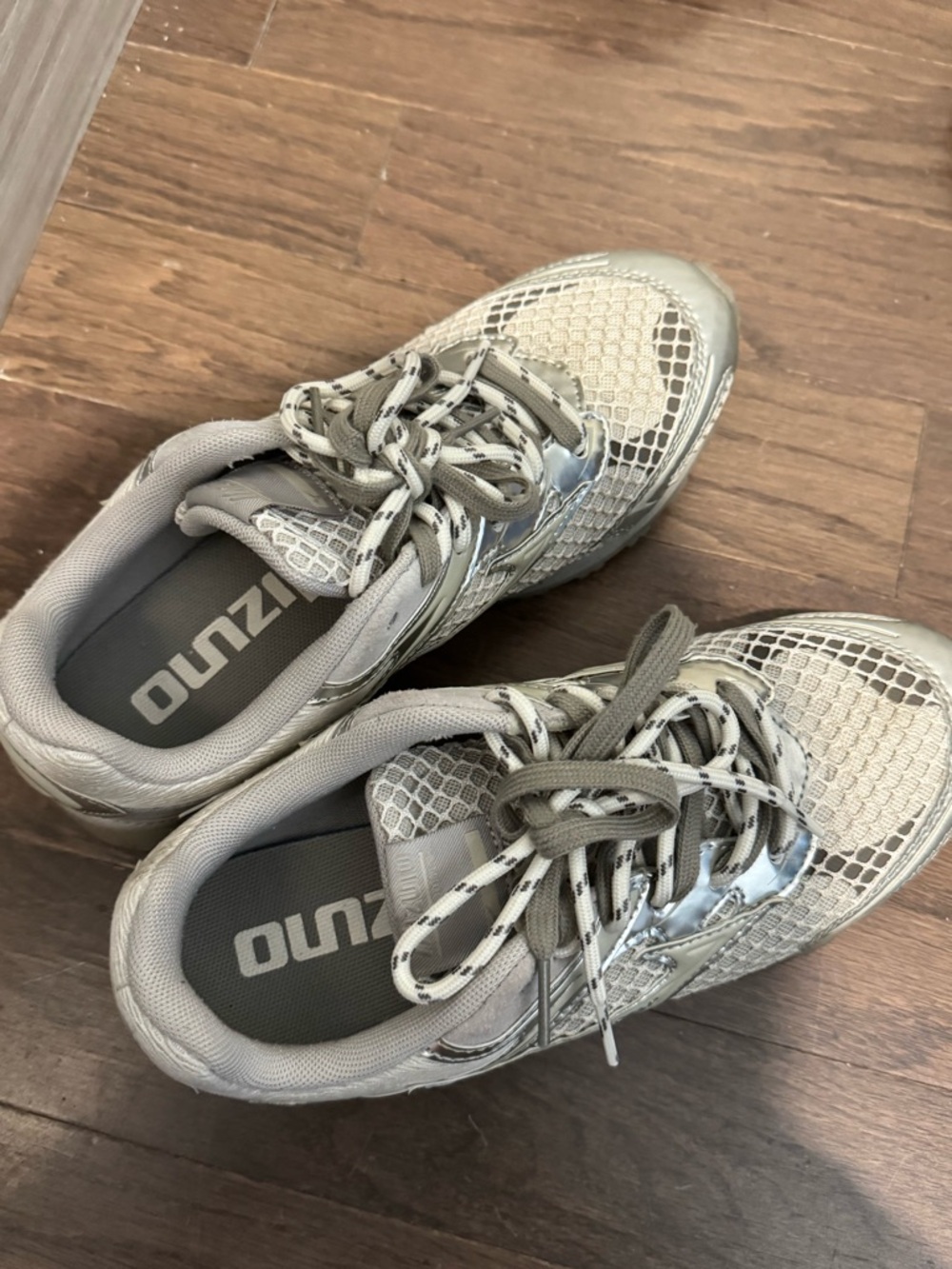 Mizuno Gray and Silver Mesh Athletic Sneakers